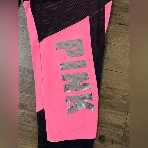 PINK VS COLORBLOCK NEON BLING TSHIRT/ YOGA LEGGINGS OUTFIT LARGE - Picture 11 of 12